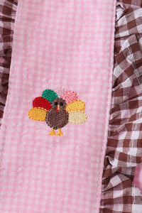 Pink Turkey Embroidered Ruffle Gingham Dress