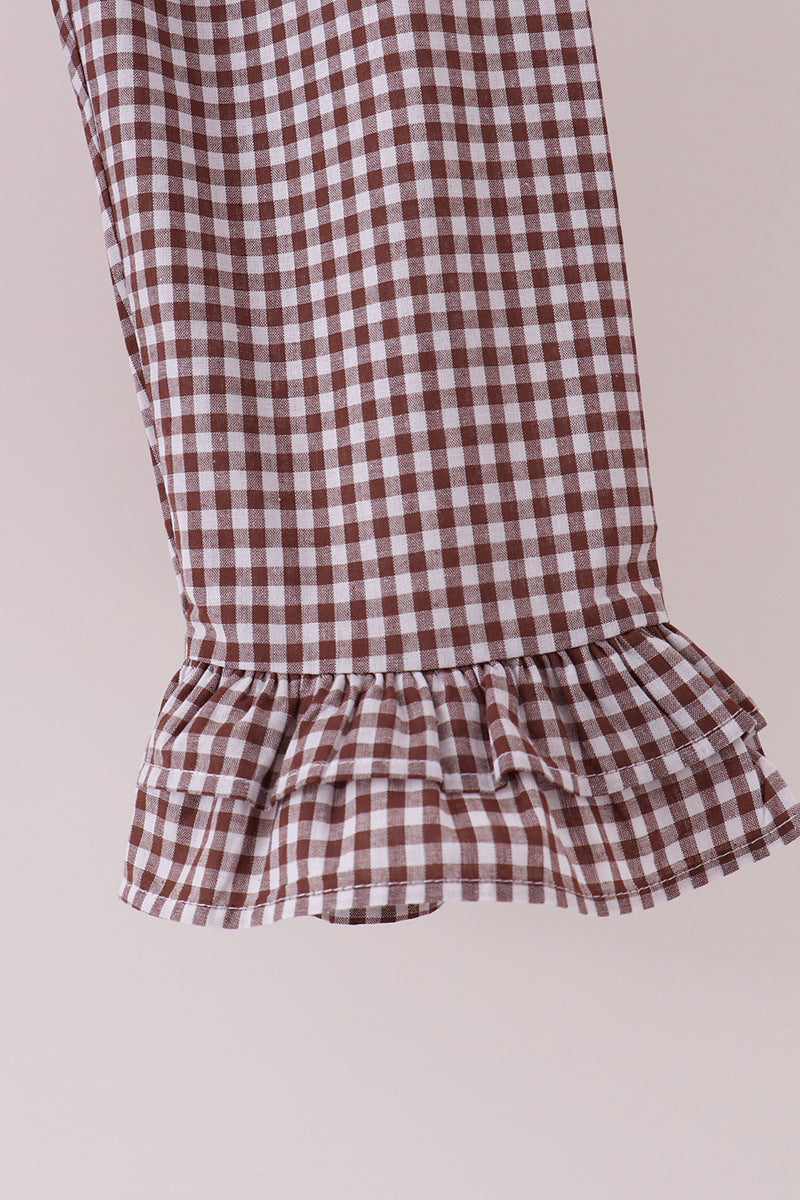 Pink Turkey Embroidered Ruffle Gingham Pants Set
