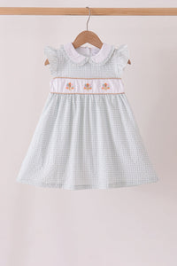 Green Plaid Turkey Embroidered Ruffle Dress