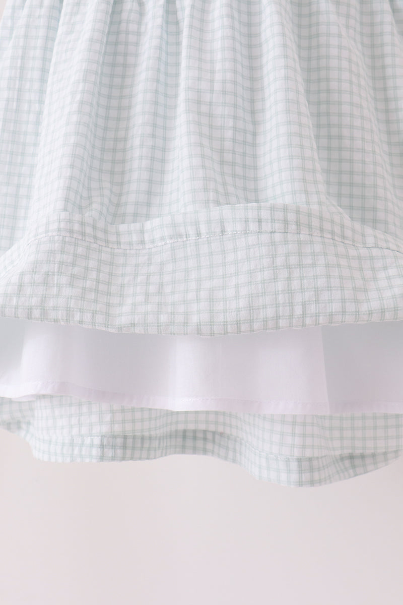 Green Plaid Turkey Embroidered Ruffle Dress