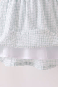 Green Plaid Turkey Embroidered Ruffle Dress