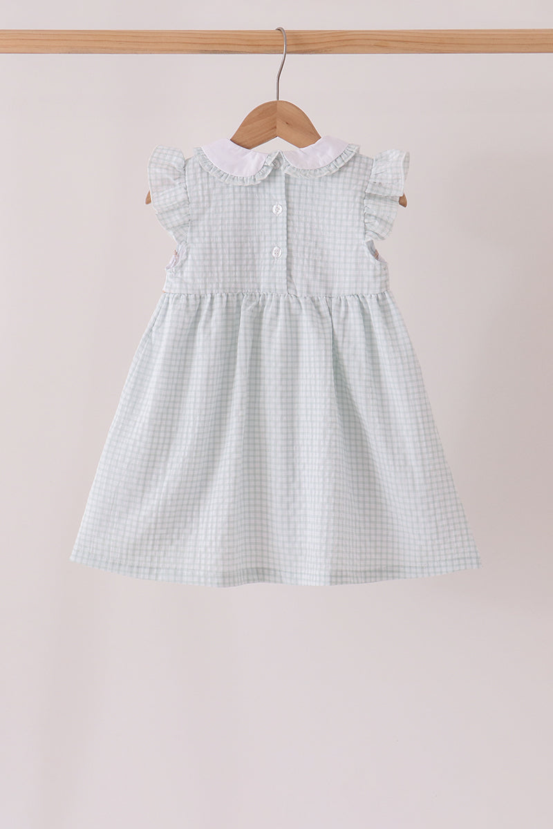 Green Plaid Turkey Embroidered Ruffle Dress