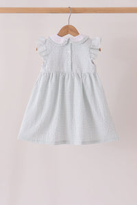 Green Plaid Turkey Embroidered Ruffle Dress