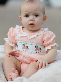 Western Horse Embroidery Girls Romper Lace Petals Collar Puff Sleeve - The Palm Beach Baby