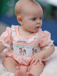 Western Horse Embroidery Girls Romper Lace Petals Collar Puff Sleeve - The Palm Beach Baby