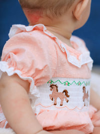 Western Horse Embroidery Girls Romper Lace Petals Collar Puff Sleeve - The Palm Beach Baby