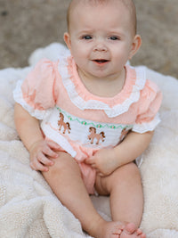Western Horse Embroidery Girls Romper Lace Petals Collar Puff Sleeve - The Palm Beach Baby