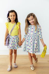 Mardi Gras 3/4 Sleeve Pocket Twirl Dress for Little Girls - The Palm Beach Baby Mila & Rose ®