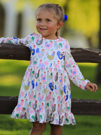 Fall Farm Chicken Print Girls Ruffle Hem Twirl Dress - The Palm Beach Baby