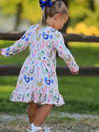 Fall Farm Chicken Print Girls Ruffle Hem Twirl Dress - The Palm Beach Baby