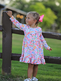 Fall Butterfly Floral Print Girls Ruffle Hem Twirl Dress - The Palm Beach Baby