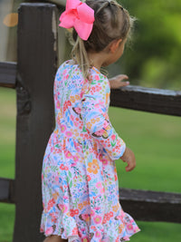 Fall Butterfly Floral Print Girls Ruffle Hem Twirl Dress - The Palm Beach Baby