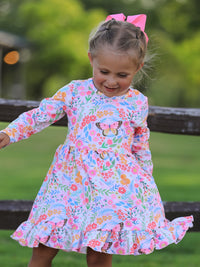 Fall Butterfly Floral Print Girls Ruffle Hem Twirl Dress - The Palm Beach Baby