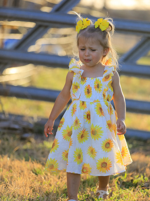 Sunflower Ruffle Smocked Girls Dress - The Palm Beach Baby Rylee Faith Designs