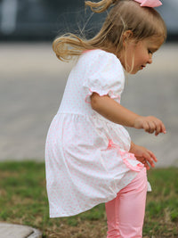 Back view of the Back To School Girls' Apple Applique Set with Pockets, highlighting the quality construction and comfortable fit.