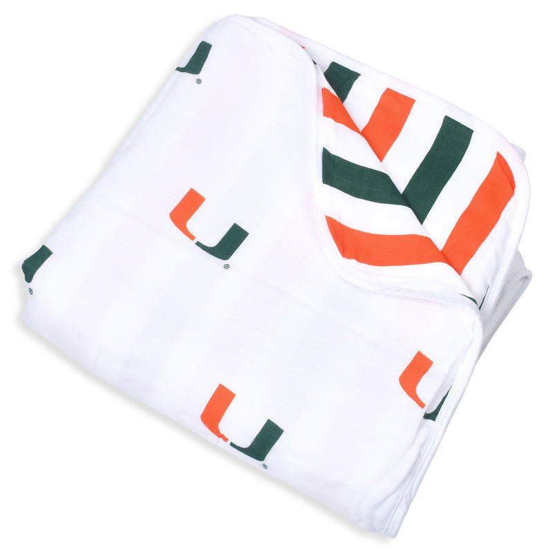University of Miami Four Layer Soft Muslin Baby Blanket – Officially Licensed - The Palm Beach Baby