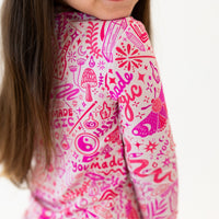 Pink Mystic Mama The Second-Skin 2-Piece Long Sleeve Pajama with magic doodle print.