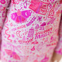 Pink Mystic Mama second-skin 2-piece long-sleeve pajama with You Made Magic print