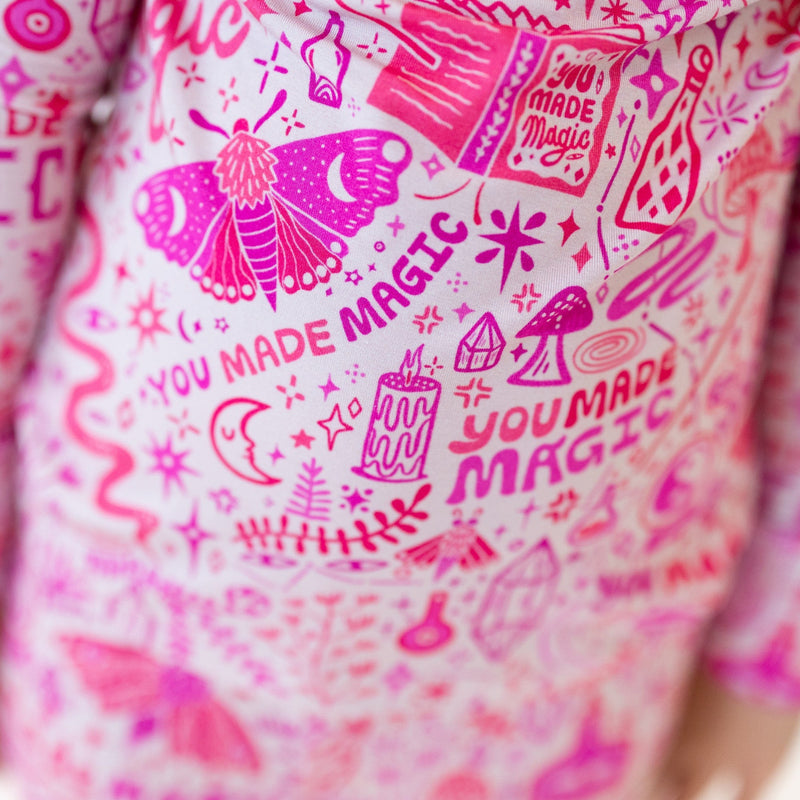 Pink Mystic Mama second-skin 2-piece long-sleeve pajama with You Made Magic print
