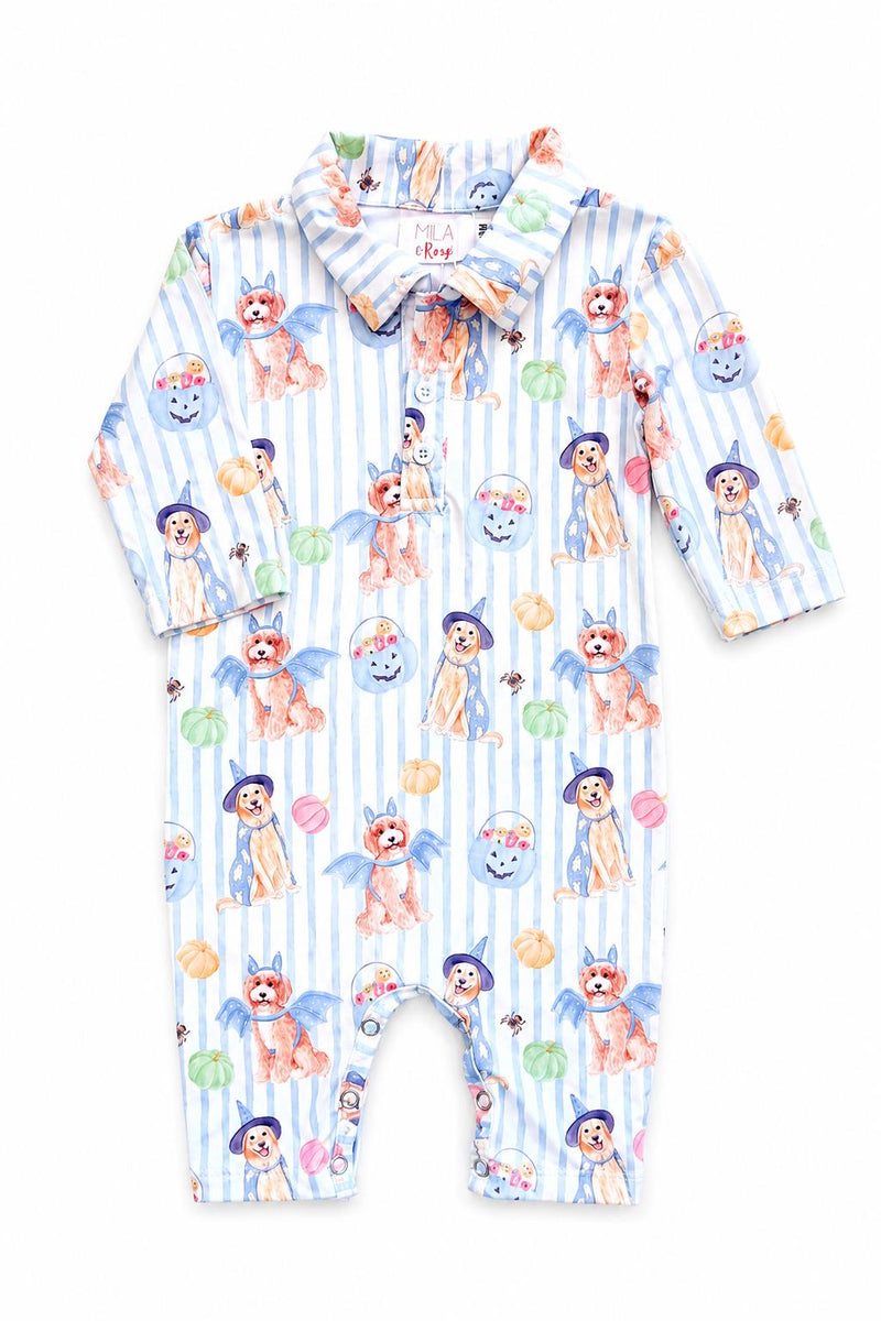 Pawsitively Spooky L/S Polo One-Piece - The Palm Beach Baby