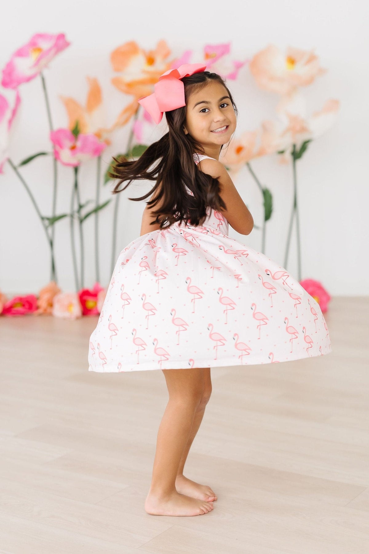 Pink Paradise Flamingo Tank Girls Twirl Dress styled for a birthday party outfit, perfect girls twirl dress for special occasions.