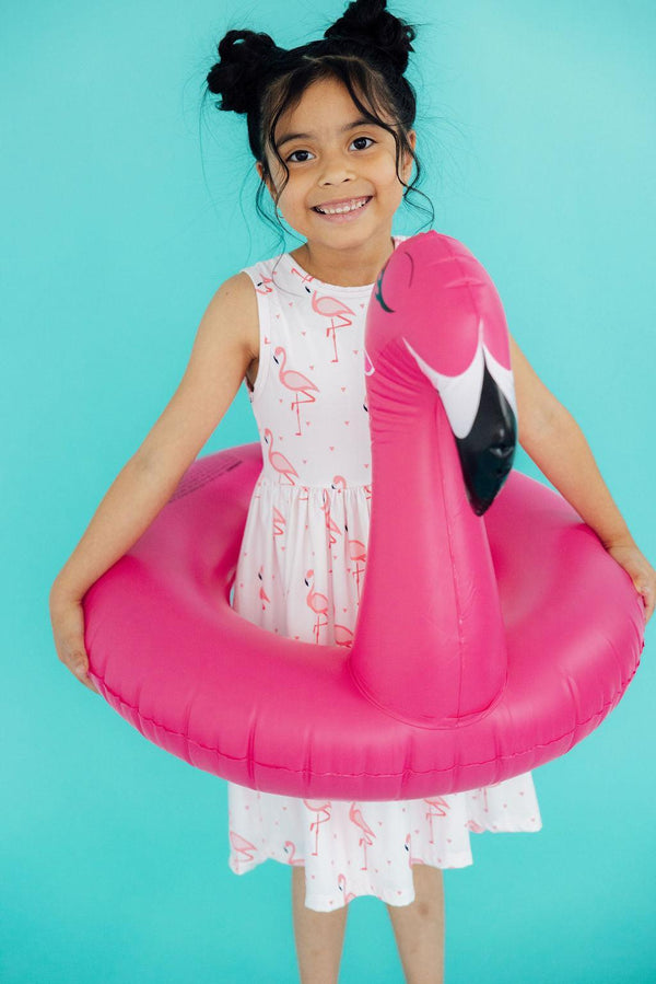 Pink Paradise Flamingo Tank Girls Twirl Dress - Sleeveless, perfect for summer playdates and twirling fun.