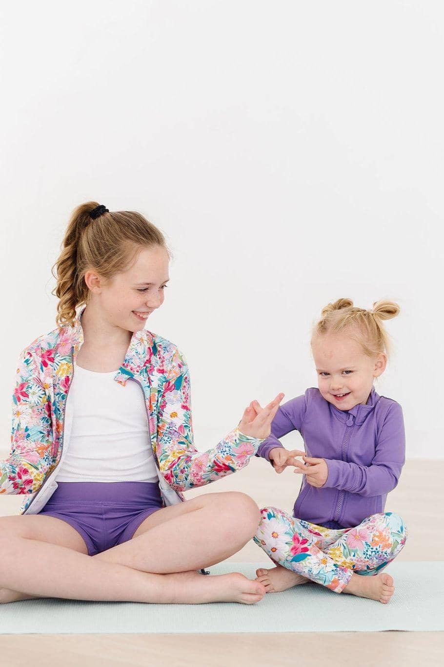 Girls floral active jacket with long sleeves and purple active jacket for toddler girl with zipper