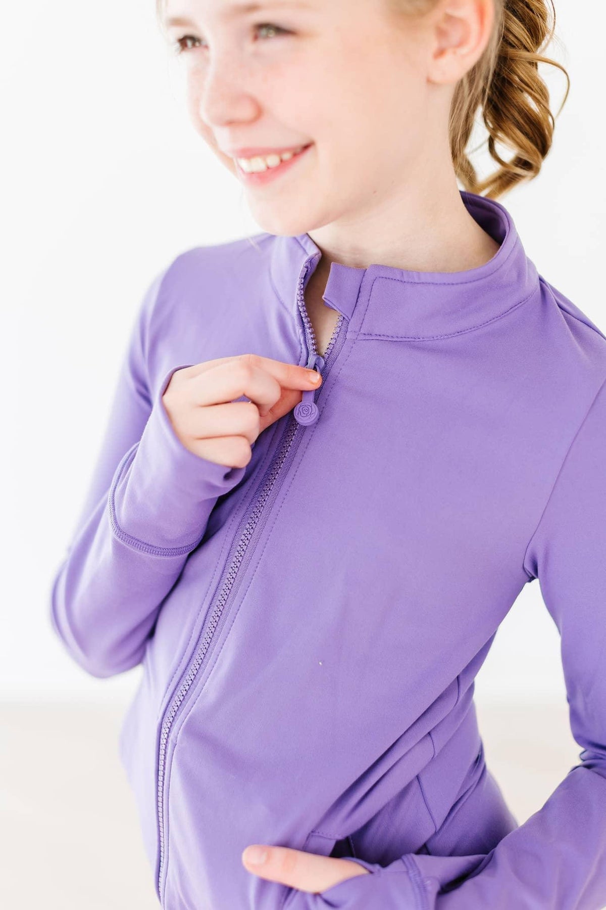 Girls lavender Mila & Rose active jacket with long sleeves and front zipper