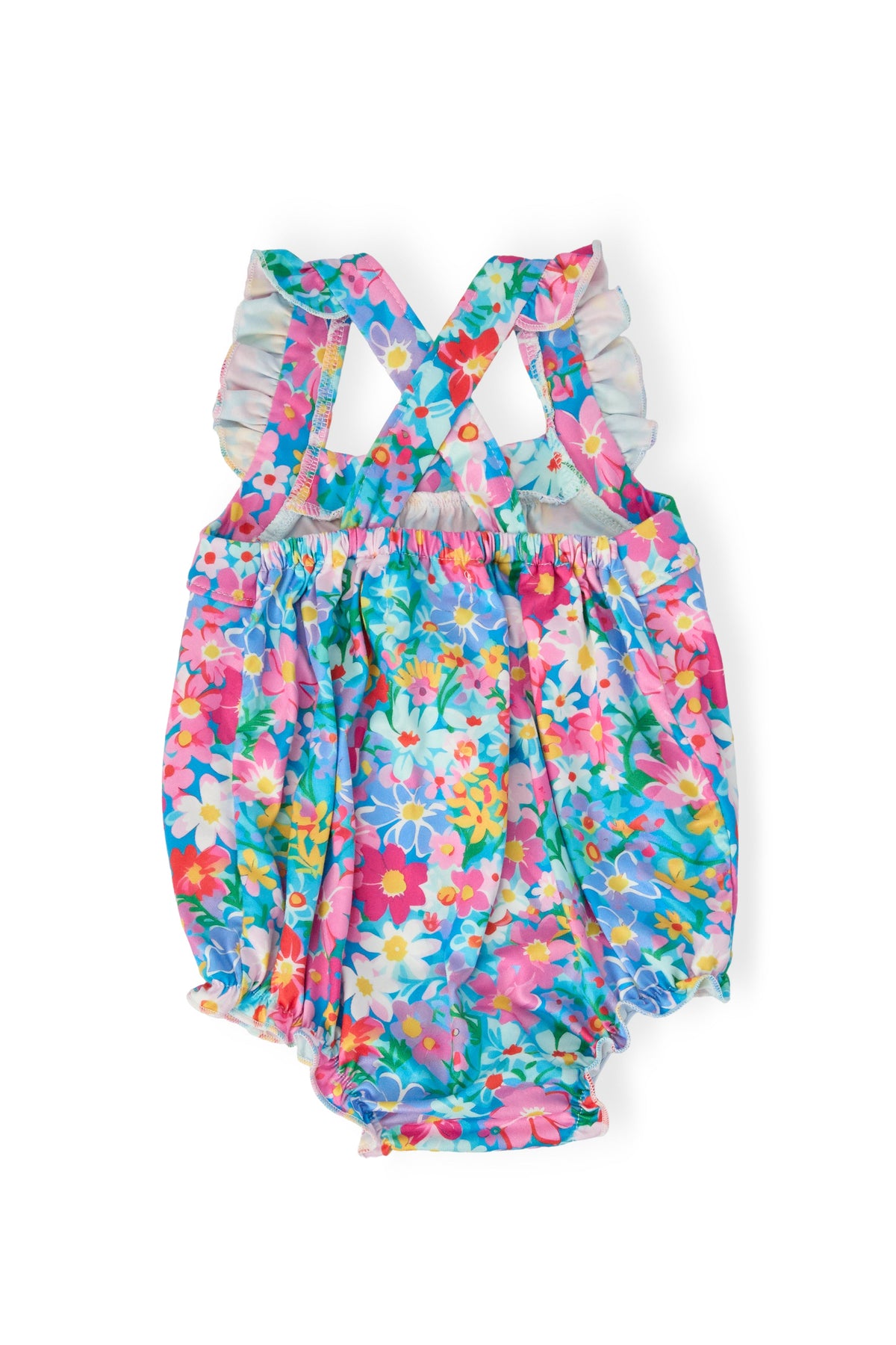 Preppy Floral Ruffle Cross Back Romper - Newborns to 24mos - The Palm Beach Baby Mila & Rose ®