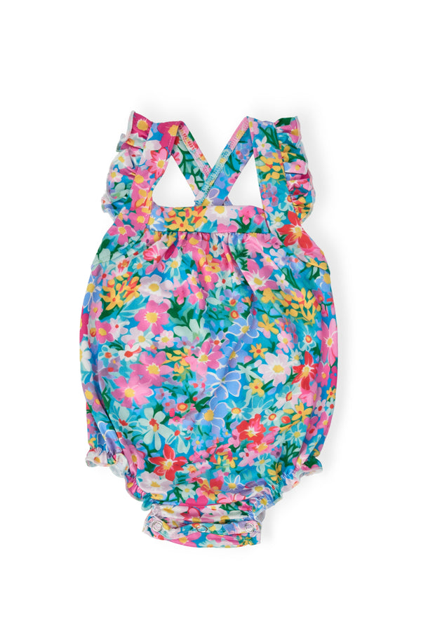 Preppy Floral Ruffle Cross Back Romper - Newborns to 24mos - The Palm Beach Baby Mila & Rose ®