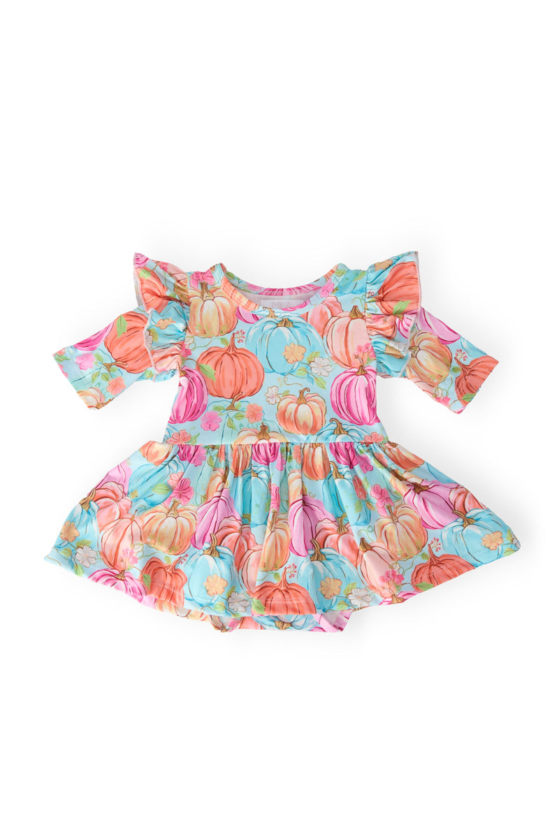 Preppy Pumpkins 3/4 Sleeve Twirl Flutter Bodysuit - The Palm Beach Baby Mila & Rose ®