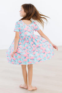 Pretty in Pink Flamingos Short Sleeve Pocket Twirl Dress - The Palm Beach Baby Mila & Rose ®