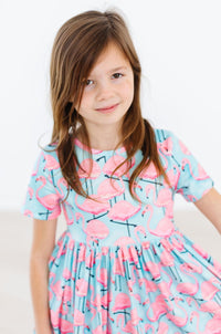 Pretty in Pink Flamingos Short Sleeve Pocket Twirl Dress - The Palm Beach Baby Mila & Rose ®