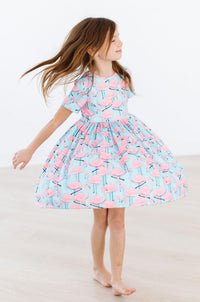 Pretty in Pink Flamingos Short Sleeve Pocket Twirl Dress - The Palm Beach Baby Mila & Rose ®