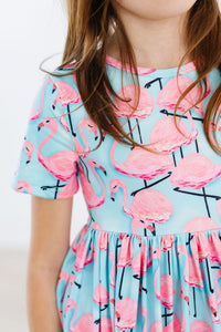 Pretty in Pink Flamingos Short Sleeve Pocket Twirl Dress - The Palm Beach Baby Mila & Rose ®