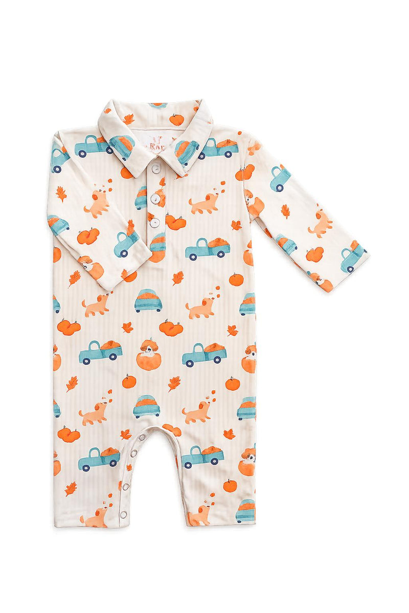 Pumpkin Spice Pups L/S Polo One-Piece - The Palm Beach Baby Mila & Rose ®