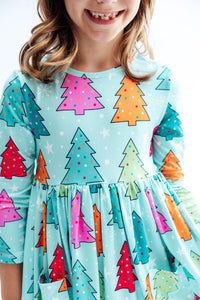 Oh Christmas Tree Long Sleeve Pocket Twirl Dress