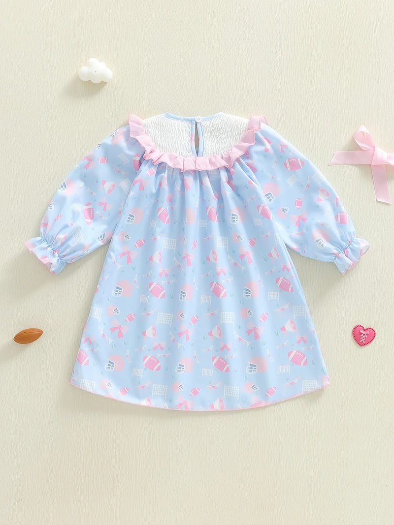 "Footballs and Frills" Cute Embroidered Smocked Dress