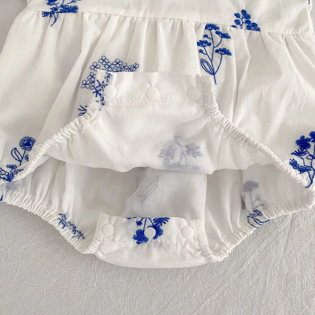 Blue Fleurs Peter Pan Collared Sibling Toddler Bubble Romper 1-24 mos. - The Palm Beach Baby Estimated 12 - 20 Day Shipping