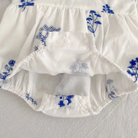 Blue Fleurs Peter Pan Collared Sibling Toddler Bubble Romper 1-24 mos. - The Palm Beach Baby Estimated 12 - 20 Day Shipping