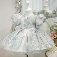 Claire Party Dress Brocade With Puff Sleeves For Girls - The Palm Beach Baby Estimated 12 - 20 Day Shipping