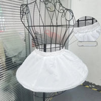 Girl's adjustable off-white short crinoline underskirt on a dress form; elastic waist, lightweight polyester.