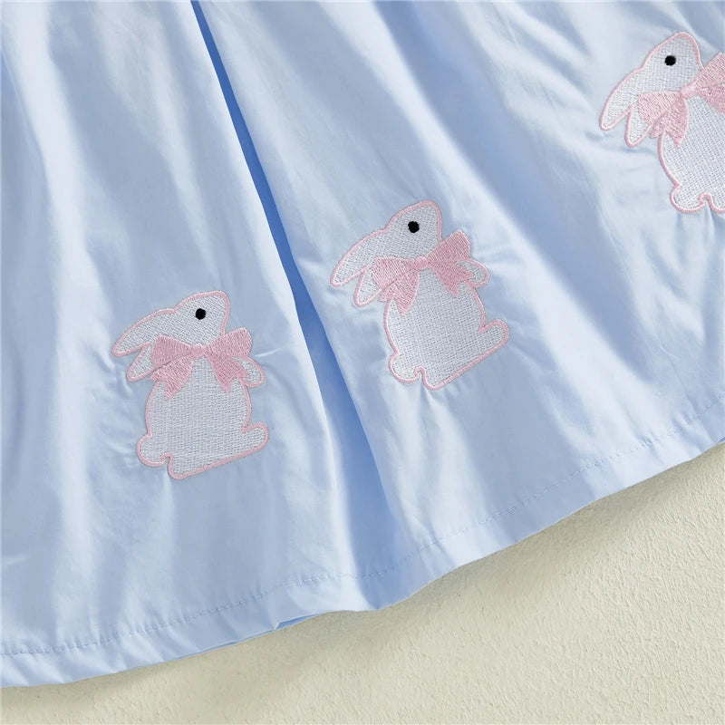 Hoppin' Fun Peter Pan Collared Dress Bunny Appliques In Boca Blue - The Palm Beach Baby Estimated 12 - 20 Day Shipping