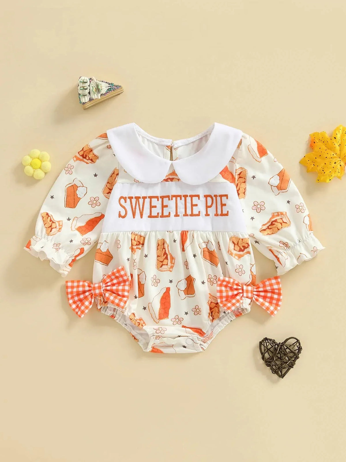 Sweetie Pie Smocked Fall Baby Bubble with Pumpkin Pie Embroidery and Easy Diaper Snaps - The Palm Beach Baby