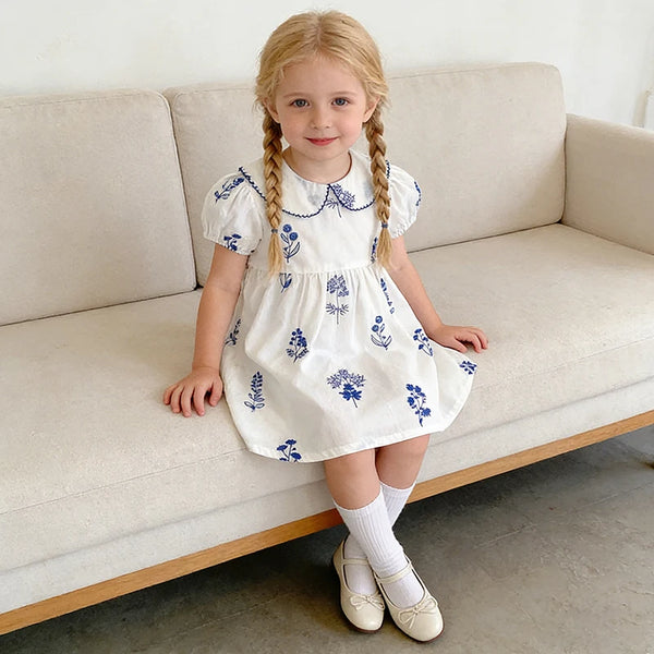 Bleu Fleurs Peter Pan Collared Girls Summer Frock - The Palm Beach Baby Estimated 12 - 20 Day Shipping