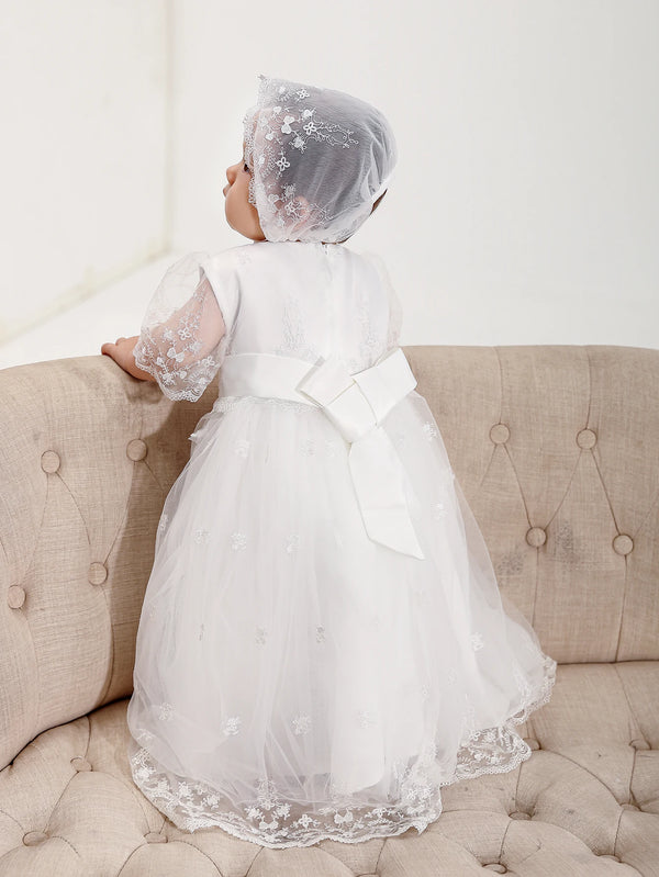 Aimee Baptism Special Occasion Dress with Lace Bonnet - The Palm Beach Baby Estimated 13 - 21 Day Shipping