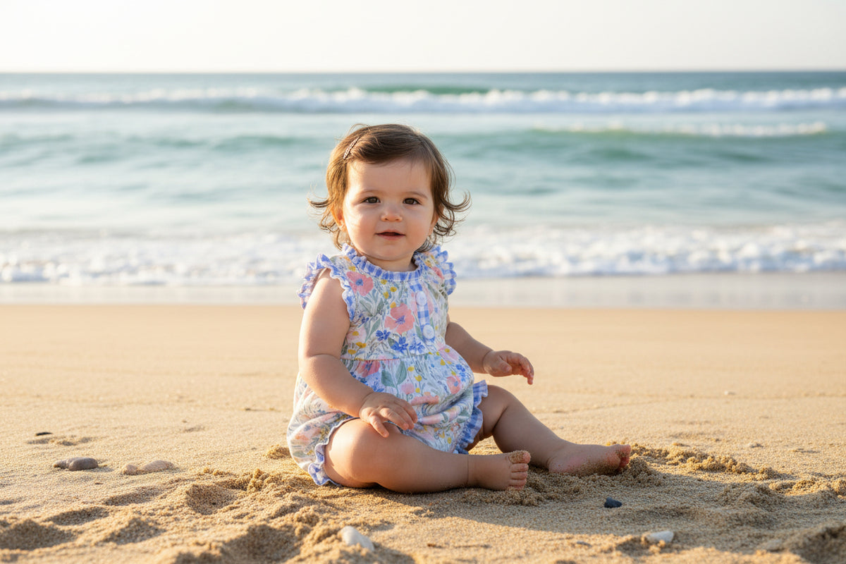 'Palm Beach Dreaming' Boutique Summer Baby Rompers - Cute Bows & Playful Frills - The Palm Beach Baby Estimated 14 - 20 Day Shipping
