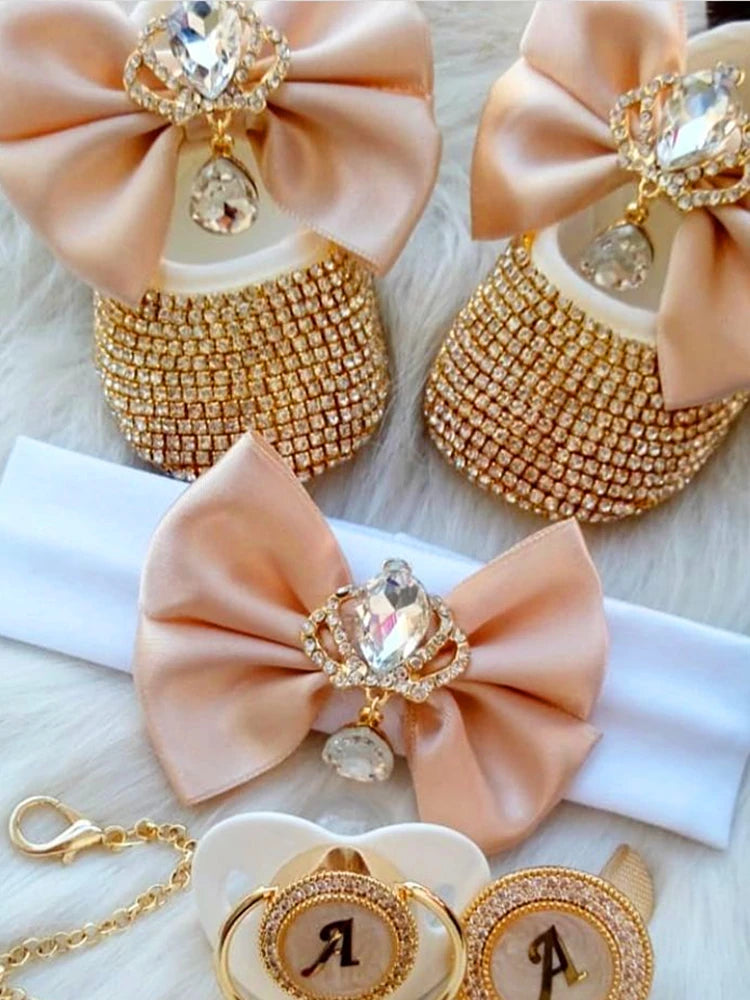 Luxurious Bling Shoes and Headpiece Set - Regal Beige