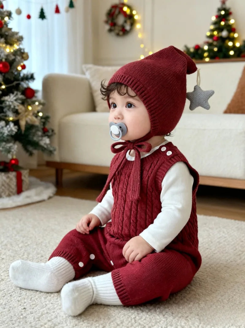 Cozy Knit Baby Romper and Top (Hat not Included)