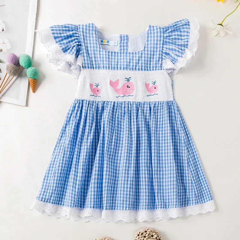 'Whale of Time' Children's Embroidered Dress with Pink Whales - The Palm Beach Baby
